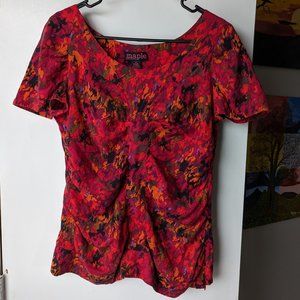 Maple by Some Odd Rubies Anthropologie Silk Red Floral Women's Size 12- fits 6/8